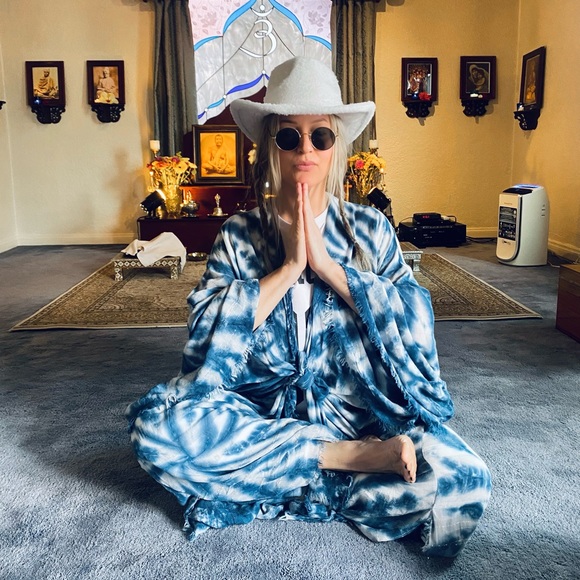 Fabulous Blue tie dye ethereal KIMONO Plus sz - Picture 6 of 6